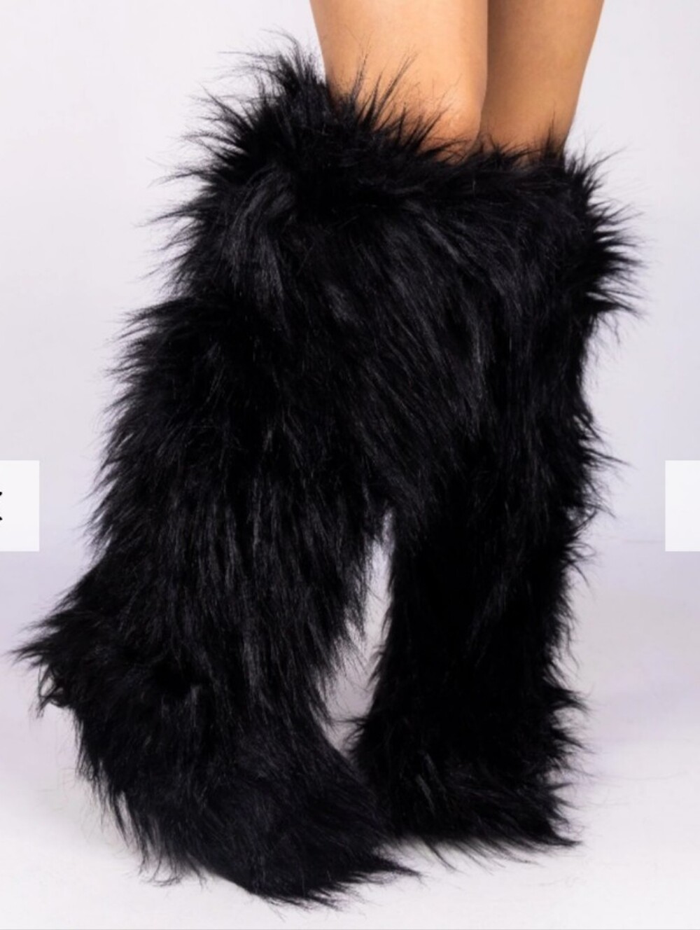 Black Faux Fur Winter Mid-calf Boots /with Matching (Fox Fur Purse / Hand Muff)